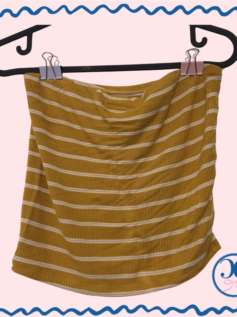 American Eagle Outfitters Mustard Yellow & White Striped Ribbed Tube Crop Top
